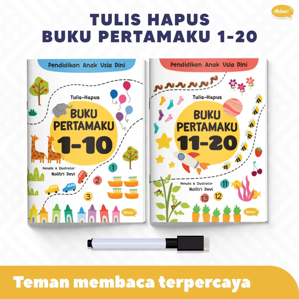 Tulis Hapus Buku Pertamaku 1-10 & 11-20 (Set), Cover Baru + Spidol Wipe and Clean, Ahlan