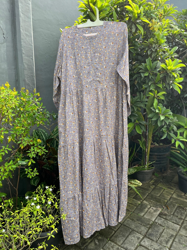 Gamis Rayon Motif Bunga (Abu)