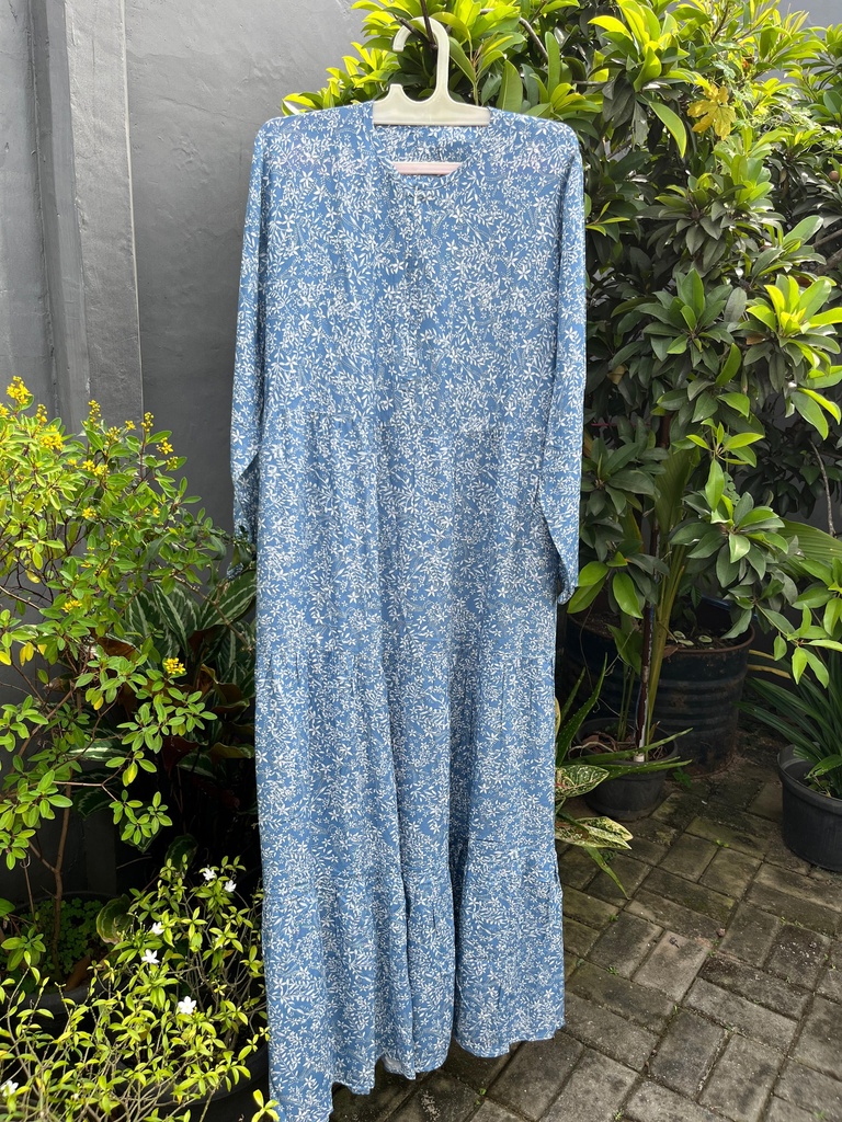 Gamis Rayon Motif Bunga (Biru)