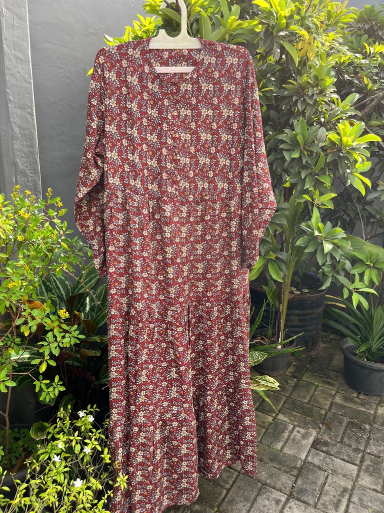 Gamis Rayon Motif Bunga (Merah)