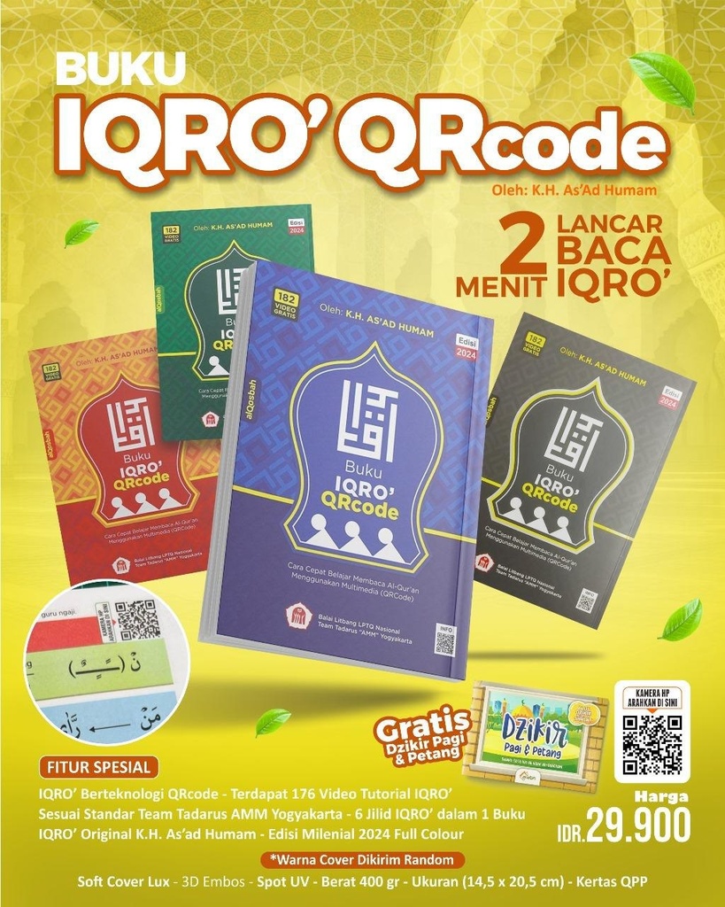 Buku IQRO QRCODE Edisi Milenial + Dzikir Pagi & Petang, Pustaka Arafah
