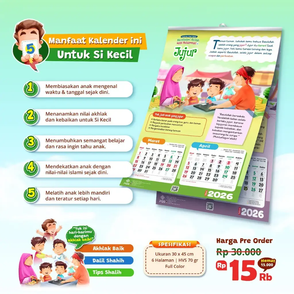 Kalender Anak Hebat 2026: Meneladani Akhlak Nabi, PQS