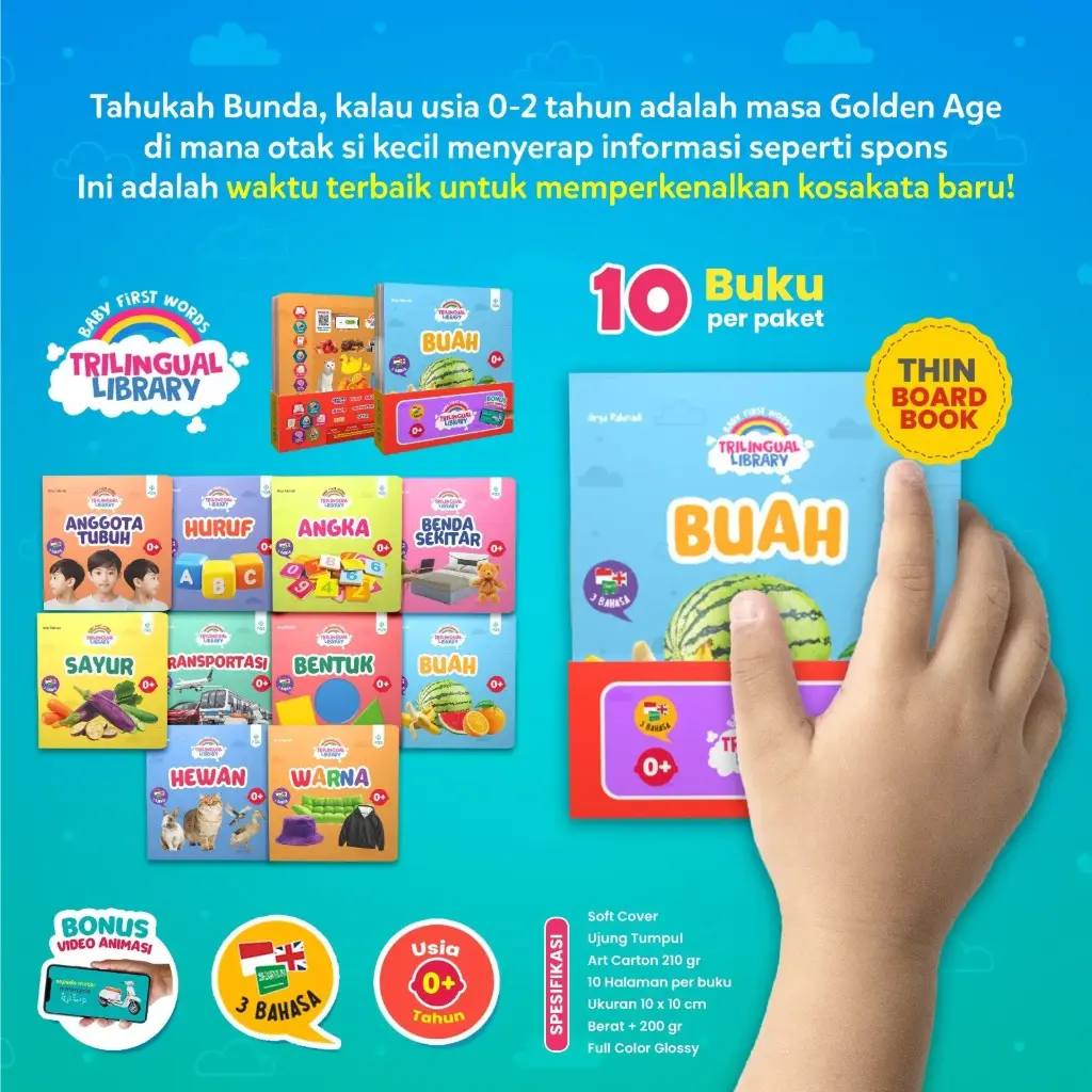 Baby First Words Trilingual Library (10 Buku), PQS