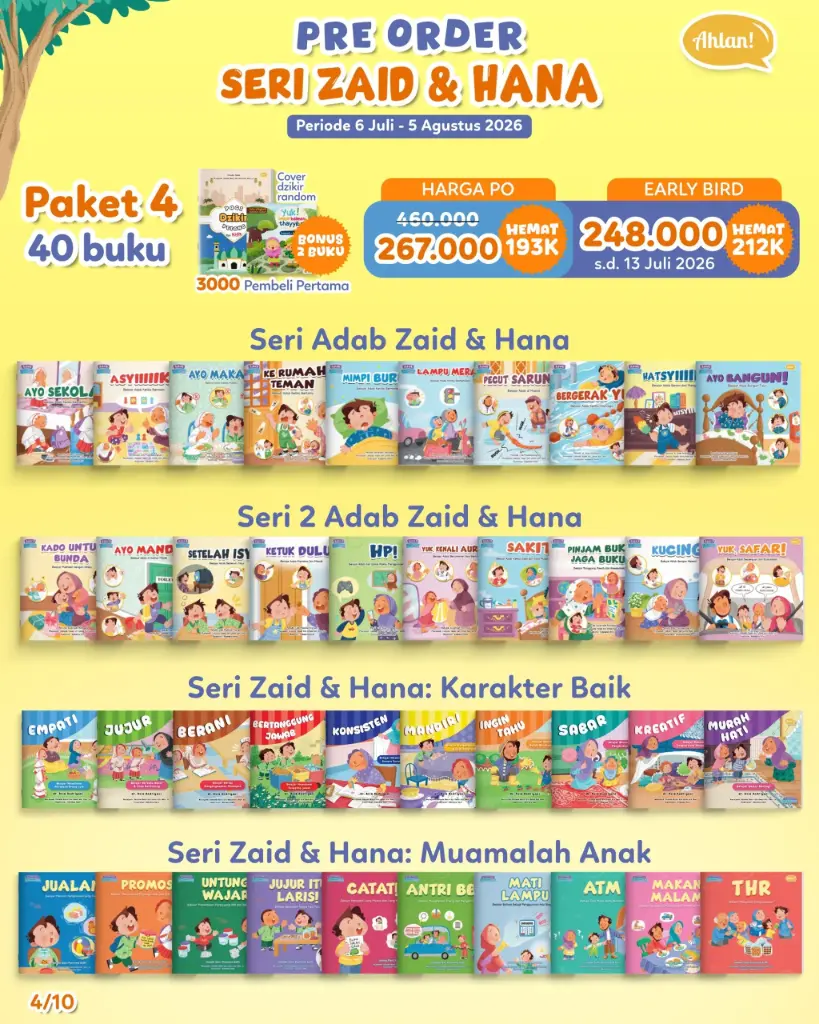 {Early Bird} Paket 4 Seri Zaid & Hana (4 Seri) (Bonus Thayyibah + Dzikir Anak), Ahlan