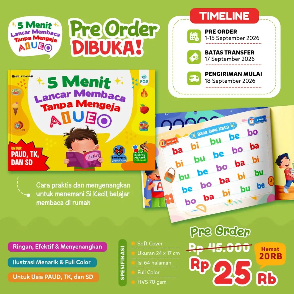 5 Menit Lancar Membaca Tanpa Mengeja AIUEO, PQS