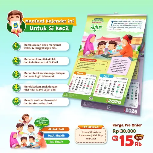 Kalender Anak Hebat 2026: Meneladani Akhlak Nabi, PQS