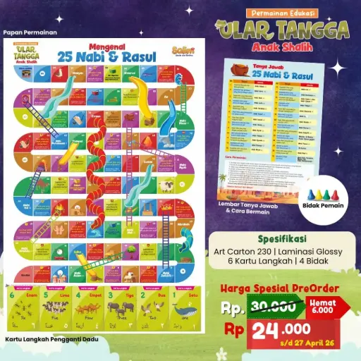 Permainan Edukasi Ular Tangga: Mengenal 25 Nabi Dan Rasul, Adzkia Kids