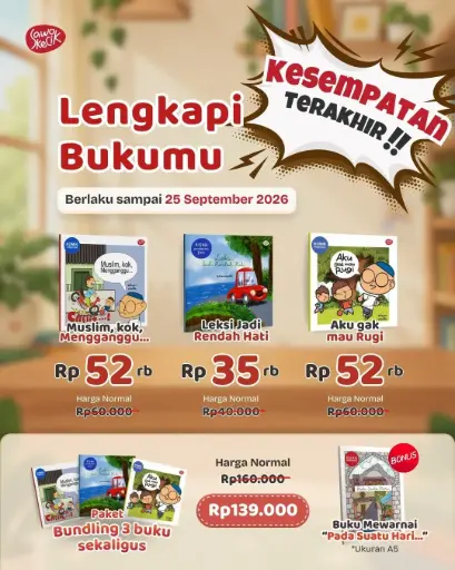 Bundling 3 Buku + 1 Bonus (Muslim kok ganggu + Leksi Rendah Hati + Aku Gak Mau Rugi + Bonus Buku Mewarnai), Sawo Kecik